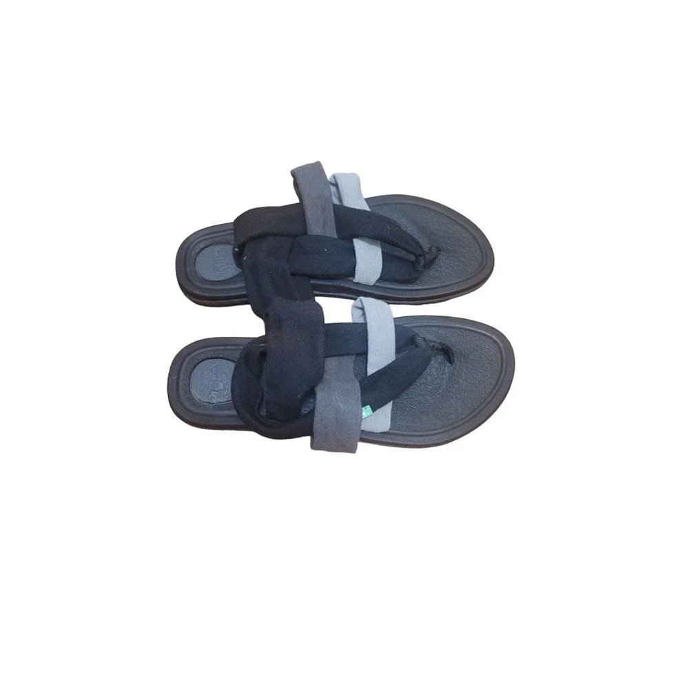 Sanuk Yoga Sling 2‎ Sandals Womens 8 Black Grey Fabric Thong Yoga Mat 1095405
